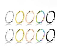 10PCS 16G 18G Nose Rings Hoops - 316L Surgical Steel Hinged Segment Rings - Lip, Cartilage, Helix, Conch, Tragus, Daith Piercing, Septum Clicker - Mixed Colors: Silver, Black, Gold, Rainbow, Rose Gold