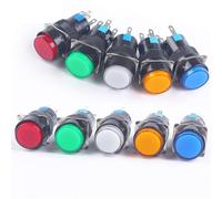 10pcs 16mm 1NO1NC 2NO2NC Latching/Momentary plastic push button switch Round lamp Indicator light with LED No LED for car(Blue,MOMENTARY SELF RESET_1NO1NC WITHLED 5PINS_220 V)