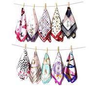10Pcs 19.7inch Mixed Color Silk Square Scarf Neck Scarfs Multi-functions Handkerchief Satin Handbag Wraps Headband Hair Tie Band 50x50cm