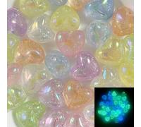 10pcs 19x21mm Luminous Love Heart Beads for Jewelry Making Crafts DIY Projects Glitter Luminous Beads Phone Chain Keychain Earrings Necklace Bracelet Accessories