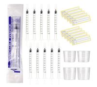 10Pcs 1ml Syringes With Caps No Needle Colostrum Syringe, 20ml 30ml Measuring Cups and 10 Stickers, for Refilling and Measuring Liquids, Scientific Labs, Plant Watering, Pet Feeding