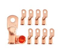 10Pcs 2/0 AWG 1/4" Stud Heavy Duty Copper Wire Lugs 2/0 Gauge Copper Ring Terminals Battery Cable Ends Bare Copper Eyelets Tubular Ring Terminal for Car Boat Marine