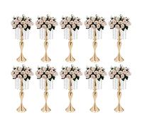 10Pcs 21.3in Metal Flower Holders with Crystal Beads - Elegant Centerpieces for Weddings and Parties(Gold)