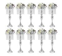10Pcs 21.3in Metal Flower Holders with Crystal Beads - Elegant Centerpieces for Weddings and Parties(Silver)