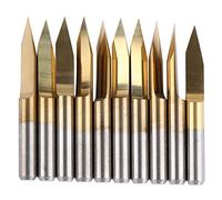 10Pcs 3.175mm Coated Tungsten Steel Engraving Bits, CNC Router Bits Set, Durable Carving Tools for Woodworking with Smooth Chip - Removal, Includes Plastic (3.175*30°*0.2)