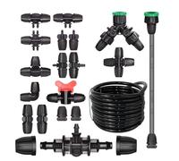 10PCS 3/8" Garden Hose Connector with Lock Cap 8/11 to 4/7mm Barbed Joint Tee Straight Elbow End Plug Valve Irrigator Tubeing Fitting(to 4Way 1I4Inch-10PC)