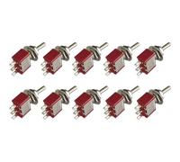 10Pcs 3-Pin On-Off-On Toggle Switches for Ac 250V/2A 120V/5A Red Metal Rocker Switch with 6mm Mounting for Industrial and Lighting Applications