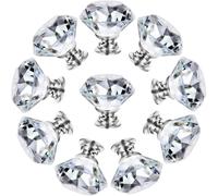 10Pcs 30mm Diamond Crystal Glass Knobs - Silver Zinc Alloy Cabinet Drawer Pulls for Kitchen Wardrobe Furniture