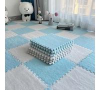 10Pcs 30x30x1cm Plush Foam Puzzle Area Rug, Soft Interlocking Carpet Mats for Bedroom Nursery Playroom Gym Yoga,Cuttable Floor Mat (Blue White)