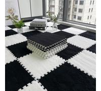 10Pcs 30x30x1cm Plush Foam Puzzle Area Rug, Soft Interlocking Carpet Mats for Bedroom Nursery Playroom Gym Yoga,Cuttable Floor Mat (Black White)
