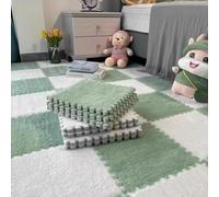 10Pcs 30x30x1cm Plush Foam Puzzle Area Rug, Soft Interlocking Carpet Mats for Bedroom Nursery Playroom Gym Yoga,Cuttable Floor Mat (Green White)