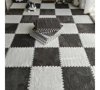 10Pcs 30x30x1cm Plush Foam Puzzle Area Rug, Soft Interlocking Carpet Mats for Bedroom Nursery Playroom Gym Yoga,Cuttable Floor Mat (Grey White)