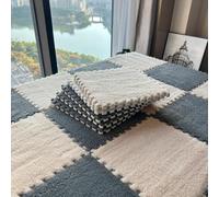 10Pcs 30x30x1cm Plush Foam Puzzle Area Rug, Soft Interlocking Carpet Mats for Bedroom Nursery Playroom Gym Yoga,Cuttable Floor Mat (Grey Beige)