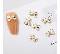 10Pcs 3D Bow Pearl Bowknot Nails Jewelry Sweet Decorations Metal Studs Stickers Supplies
