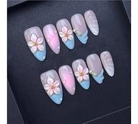 10pcs 3D Carved Peach Blossom Press-On Nails Glitter Pink Cat Eye Almond Summer Handmade False Nails Black French False Nails(3,L)