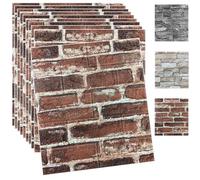 10PCS 3D Wall Panels Peel and Stick Foam 3D Brick Wallpaper Peel and Stick Red Faux Stone Wall Panel Self-Adhesive Wallpaper (10PCS, Red)