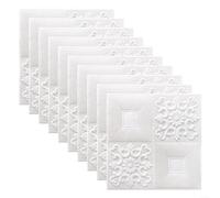 10Pcs 3D Wall Sticker Soft Foam Panels, Ceiling Tiles Panels Texture Wall Sticker Decorative Wall Sticker Panels for Home Living Room TV Sofa Background Decor, 35x35cm(White)