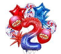 10Pcs 40 Inch Spider Theme Number 2 Foil Balloons Birthday Decoration Cartoon Hero Red and Blue Spider Web Design for Kids Large Mylar 2nd Number Balloon Cartoon Party Birthday Supplies