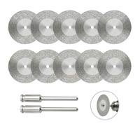 10PCS 40mm Diamond Cutting Discs Diamond Cutting Wheel with 2 Mandrel Arbor Rotary Tool Cutting Disc for Dremel Ultra-Thin Cutting Wheel Set for Glass Ceramics Tile Gem Stones Crafting