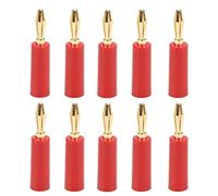 10PCS 4mm Solderless Banana Plugs with Six - Blade Head, Gold - Plated Brass Audio Connectors for Speaker Wire, Home Theatre & Industrial Electronic Equipment (Red)