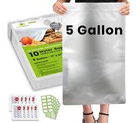 10pcs 5 Gallon Mylar Bags for Food Storage - 10 Mil Thick - Mylar Bags 5 Gallon with Oxygen Absorbers 2500cc - Zipper Resealable Mylar Bags - Bolsas Mylar 5 Galones