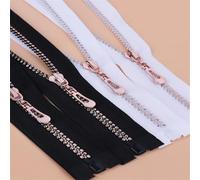 (10pcs) 5# Resin Special Teeth Zipper Plated Rose Gold Square Garment Jacket Single Open 50cm for Jackets Sewing Coats Crafts