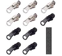 10Pcs #5 Reversible Zipper Sliders Repair Kit U-Shape Stops Black Silver
