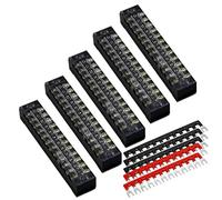 10pcs(5 Sets) 12 Positions Dual Row 600V 15A Screw Terminal Strip Blocks with Cover + 400V 15A 12 Positions Pre-Insulated Terminal Barrier Strip (Black/Red) by MILAPEAK