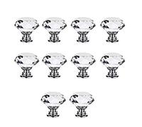 10PCS 50MM Clear Crystal Drawer Pulls Handle, Glass Cabinet Knobs Diamond Shaped Drawer Pulls Handle for Home Cupboard Handle with Screw