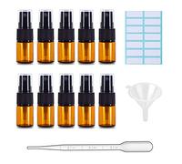 10Pcs 5ml Amber Glass Spray Bottles, Fine Mist Spray Bottles with Pipette Funnel Labels, Mini Travel Dispenser Bottles for Essential Oils Cleaning Skin Care