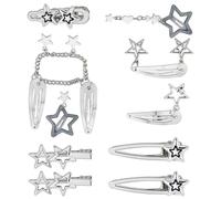 10Pcs/5Pcs Pentagrams Hair Clips Star Charm Barrettes For Fashionable Women Elegant Metal Chain Hairpin Accessories