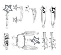 10Pcs/5Pcs Star Pendant Barrettes Metal Chain Gothic Hair Pins Trendy Hair Clips Punk Accessory For Everyday Wear