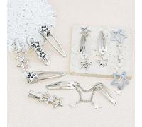 10Pcs/5Pcs Star Pendant Hair Clips Unique Pentagrams Barrettes For Women Hair Accessories Metal Chain Gothic Hair Pins