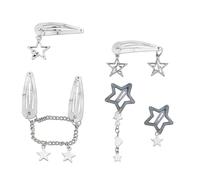 10Pcs/5Pcs Star Pendant Hair Clips Unique Pentagrams Barrettes For Women Hair Accessories Metal Chain Gothic Hair Pins