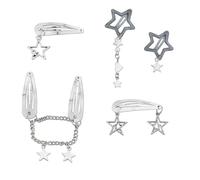 10Pcs/5Pcs Star Pendant Hair Clips Unique Pentagrams Barrettes For Women Hair Accessories Metal Chain Gothic Hair Pins