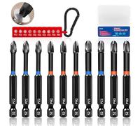 10Pcs 75mm Screwdriver Bit Sets, PZ2*3 PH2*3 PZ3*2 PH3*2 | Magnetic Tip, Impact Resistant, S2 Steel, Heat Treated, Black Oxide Coating, 1/4 Inch Hex Shank
