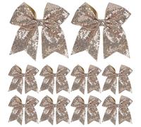 10pcs 7inch Gold Jumbo Hair Clip for Girls - Glitter Cheer Bow Barrettes Sequin Ponytail Duck Clip for Women Teen Cheerleader Costume Accessories (Light Brown x 10)