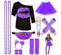10Pcs 80s Accessories Set for Women, Retro Fancy Dress withTop Tutu Skirt Stockings Gloves Earrings Headband Necklace Bracelet Wristband Bag for Girls 1980s Costume Outfit Hen Do Party 2026 New
