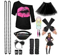 10Pcs 80s Accessories Set for Women, Retro Fancy Dress withTop Tutu Skirt Stockings Gloves Earrings Headband Necklace Bracelet Wristband Bag for Girls 1980s Costume Outfit Hen Do Party 2026 New
