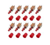 10Pcs A03 PS-22F03 Directly Switch 6 Pins Self-locking Key Power Switches Right Angle PCB Latching Push Button Switch Red Handle IDGTTLDF(Switch and Cap)