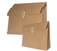 10Pcs A4 Kraft Paper Document Bags Khaki File Wallet Folders Pockets Paperwork Organiser with String Business Report Holder Closure Envelope Letter Storage Pouch Foolscap Bag for Office School