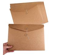 10pcs A4 Kraft Paper Envelopes Portfolio Foolscap File Folders Document Folder with String Fastener Closure Wallet Pockets File Bags Storage Pouch Paperwork Organizer Bag for Office School Home