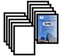 10PCS A4 Magnetic Photo Frames, Self Adhesive Magnetic Picture Frame, Magnetic Poster Frame Magnetic A4 Paper Display Frame for Paintings, Photos, Notices, Certificate, Poster(Black)