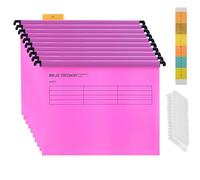 10PCS A4 Suspension Files, Polypropylene Filing Cabinet Suspension Files with Tabs and Card Inserts for Office Organization Home Work, Colour Labels Rainbow Document Box for Paper and File（Pink）