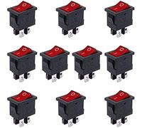 10Pcs AC 250V/6A,125V/10A，ON/Off DPST 4 Pin 2 Position Mini Boat Rocker Switches Switch Snap Switches (Color : Red)