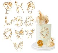 10PCS Acrylic Cake Topper - Cake Toppers, Simple Birthday Cake Decorations Women, Boho Cake Toppers Acrylic Minimalist Art Line Lady Face Cake Decorations, Minimalist Art Birthday Cake Decor
