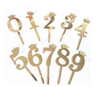 MaoNativey 10PCS Acrylic Numbers 0-9 Crown Cake Toppers Gold Number Cupcake Topper Picks for Birthday Party Wedding Anniversary Baby Shower Decoration