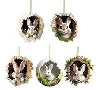 10pcs Acrylic Rabbit Easter Ornaments Set,Cute Bunny Hanging Pendants for Tree & Car Decor,Car Rearview Decor,Bunny Car Hanging,Easter Basket Fillers,Spring Home & Easter Gift
