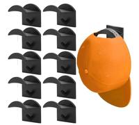10Pcs Adhesive Hat Hooks for Wall Mounted,Black Hat Cap Hooks Rack for Wall Baseball Storage Holder Organiser Hanger Stand,No Drilling Display Stackable Curved Design for Kitchen,Wardrobe,Bedroom,Door