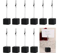 10pcs Alligator Clips with Wooden Base,Memo Clip Holder,Crocodile Memo Clip for Pictures Card Paper Note Clip,Shop Display Price Tag,Black